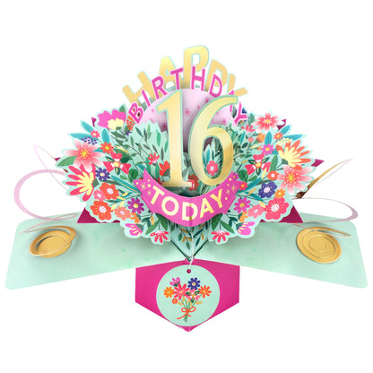 16th Birthday Card Pop Up 3D Happy Birthday Card Age 16 Today 3D For Her