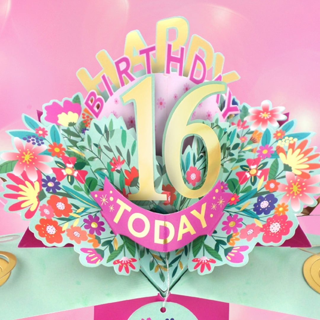 16th Birthday Card Pop Up 3D Happy Birthday Card Age 16 Today 3D For Her