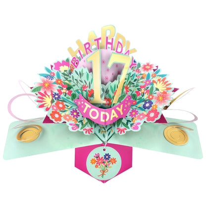 17th Birthday Card Pop Up 3D Happy Birthday Card Age 17 Today 3D For Her