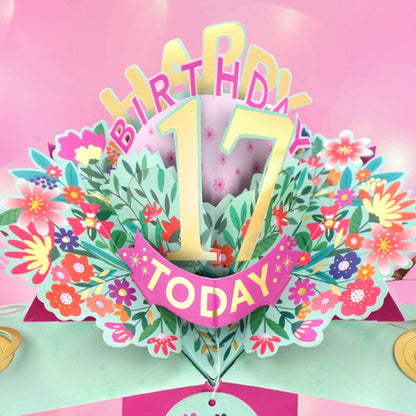 17th Birthday Card Pop Up 3D Happy Birthday Card Age 17 Today 3D For Her