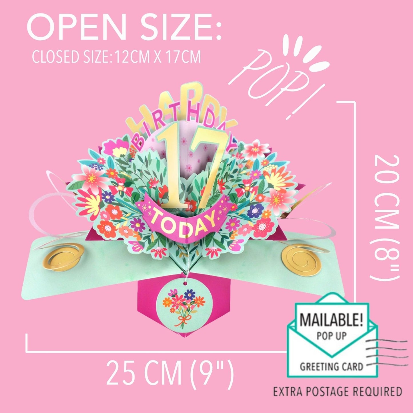 17th Birthday Card Pop Up 3D Happy Birthday Card Age 17 Today 3D For Her