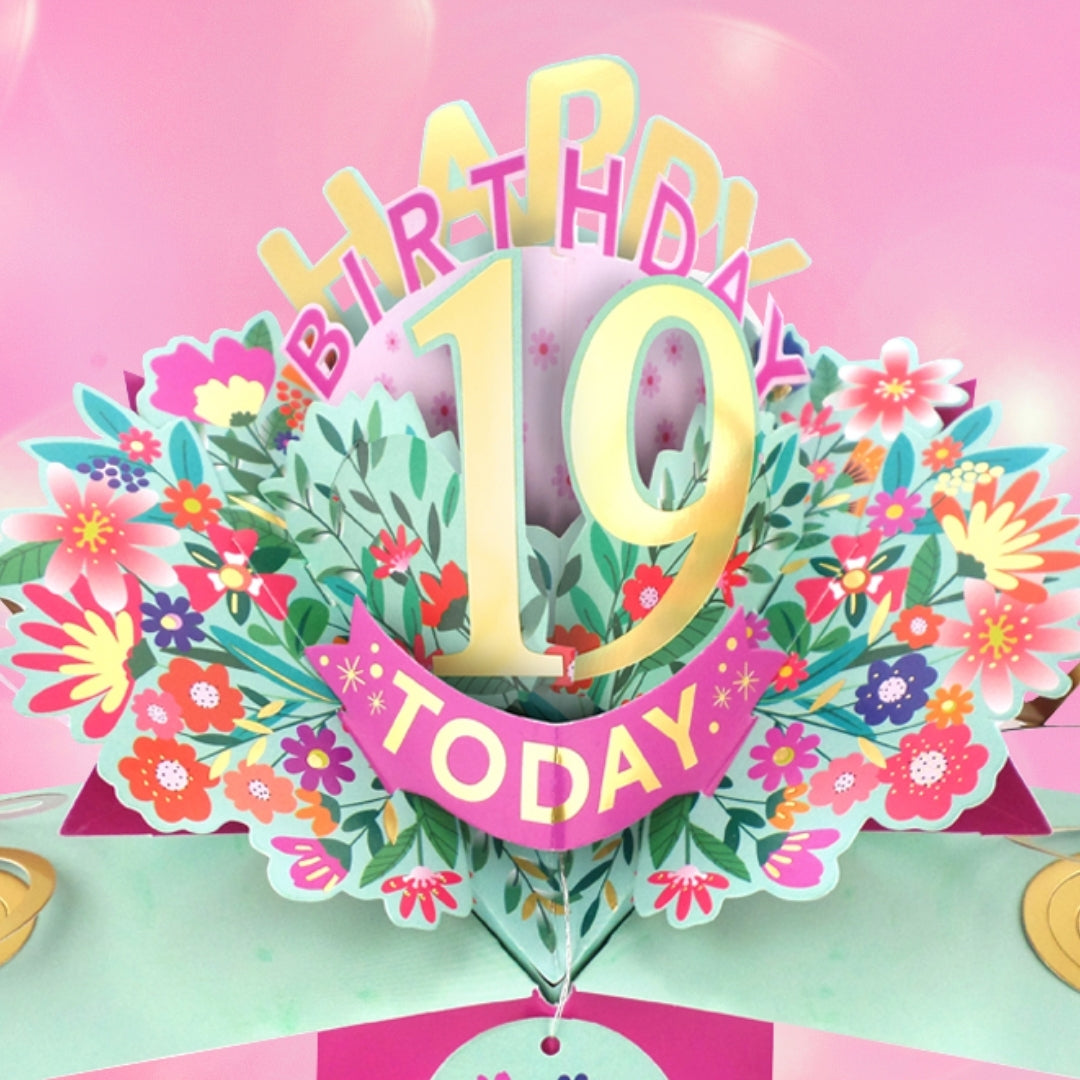 19th Birthday Card Pop Up 3D Happy Birthday Card Age 19 Today 3D For Her