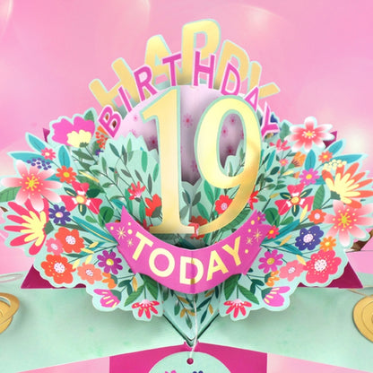 19th Birthday Card Pop Up 3D Happy Birthday Card Age 19 Today 3D For Her