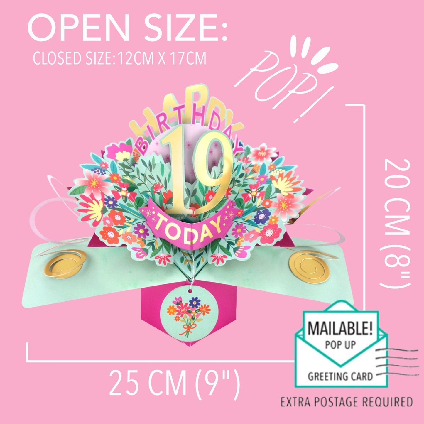 19th Birthday Card Pop Up 3D Happy Birthday Card Age 19 Today 3D For Her