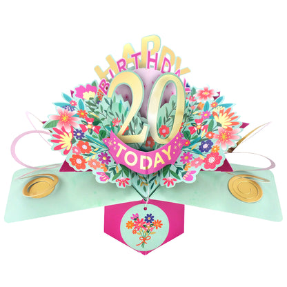 20th Birthday Card Pop Up 3D Happy Birthday Card Age 20 Today 3D For Her