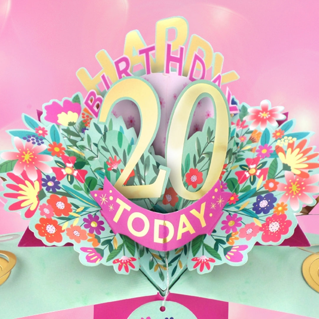 20th Birthday Card Pop Up 3D Happy Birthday Card Age 20 Today 3D For Her