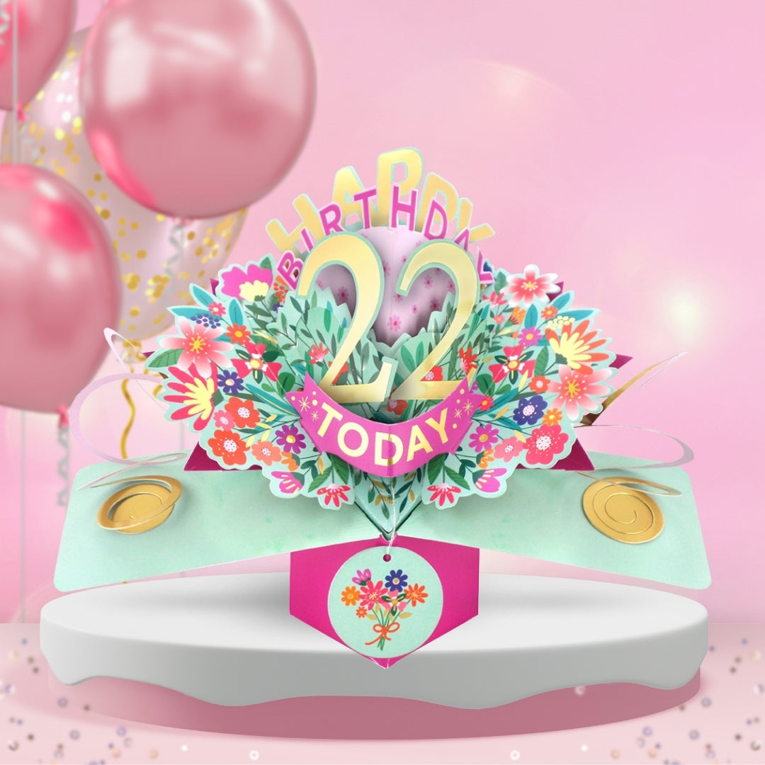 22nd Birthday Card Pop Up 3D Happy Birthday Card Age 22 Today 3D For Her