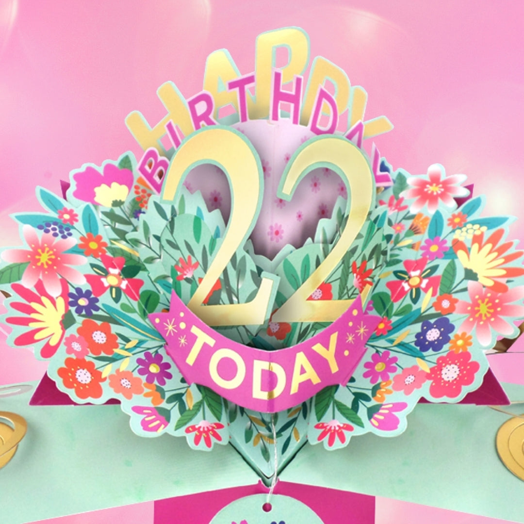 22nd Birthday Card Pop Up 3D Happy Birthday Card Age 22 Today 3D For Her