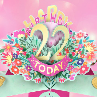 22nd Birthday Card Pop Up 3D Happy Birthday Card Age 22 Today 3D For Her