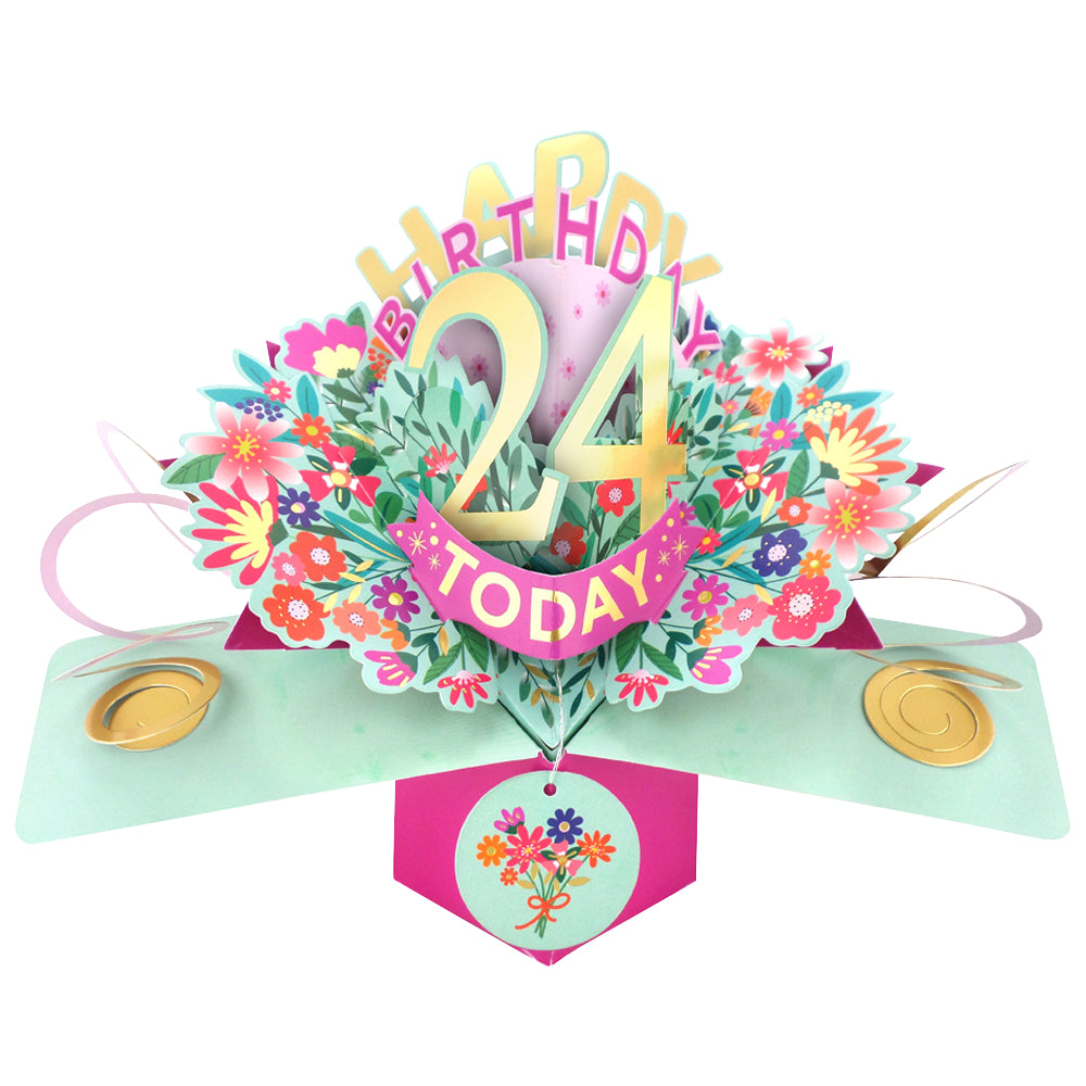 24th Birthday Card Pop Up 3D Happy Birthday Card Age 24 Today 3D For Her