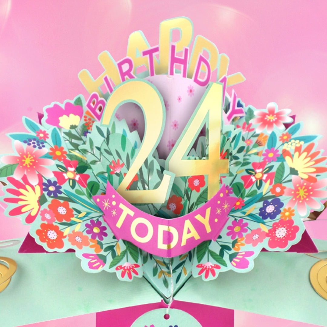 24th Birthday Card Pop Up 3D Happy Birthday Card Age 24 Today 3D For Her