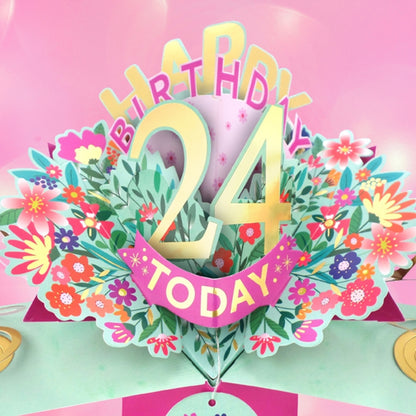 24th Birthday Card Pop Up 3D Happy Birthday Card Age 24 Today 3D For Her