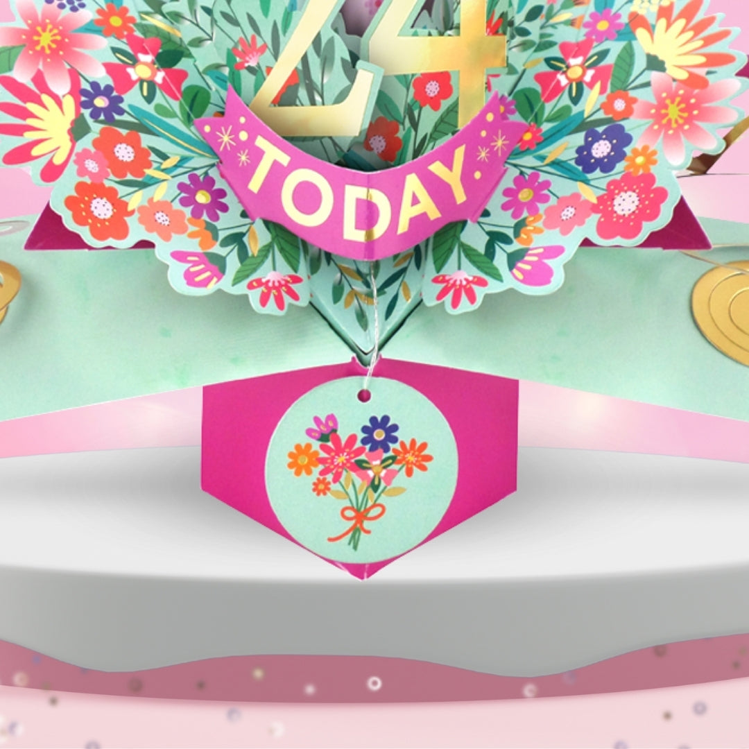24th Birthday Card Pop Up 3D Happy Birthday Card Age 24 Today 3D For Her