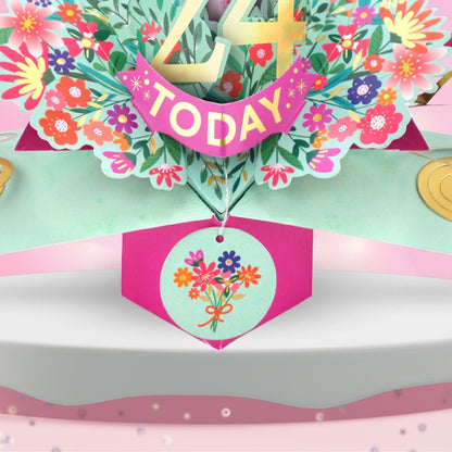 24th Birthday Card Pop Up 3D Happy Birthday Card Age 24 Today 3D For Her