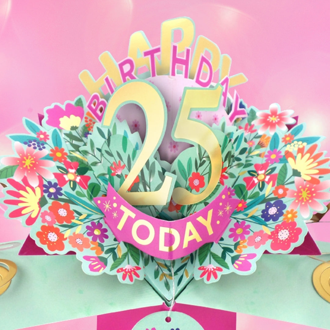 25th Birthday Card Pop Up 3D Happy Birthday Card Age 25 Today 3D For Her
