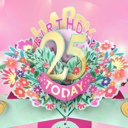 25th Birthday Card Pop Up 3D Happy Birthday Card Age 25 Today 3D For Her