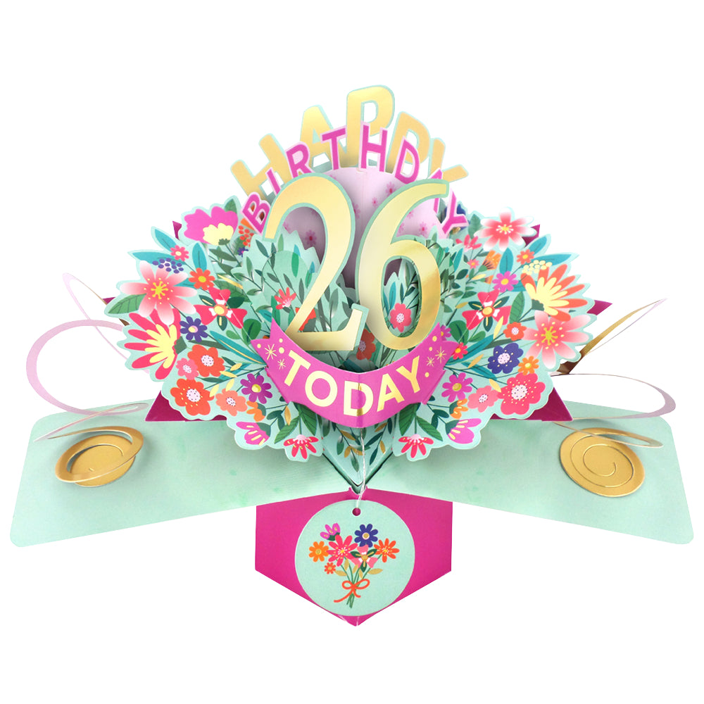 26th Birthday Card Pop Up 3D Happy Birthday Card Age 26 Today 3D For Her