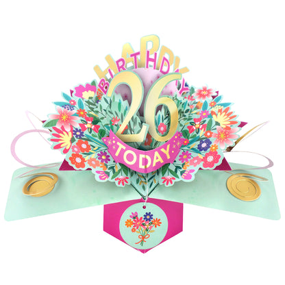 26th Birthday Card Pop Up 3D Happy Birthday Card Age 26 Today 3D For Her