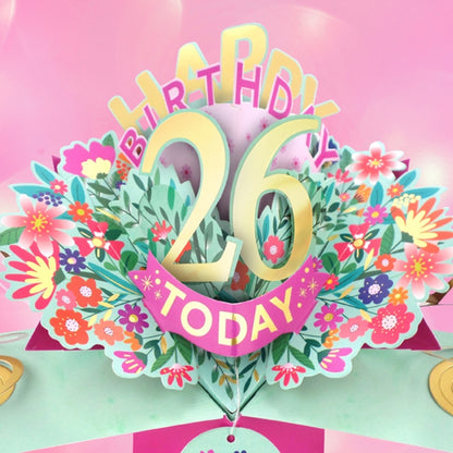 26th Birthday Card Pop Up 3D Happy Birthday Card Age 26 Today 3D For Her