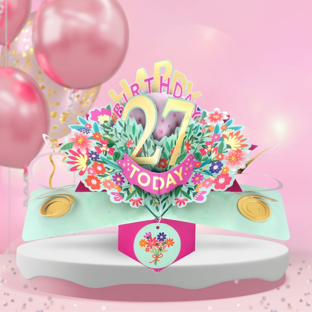 27th Birthday Card Pop Up 3D Happy Birthday Card Age 27 Today 3D For Her
