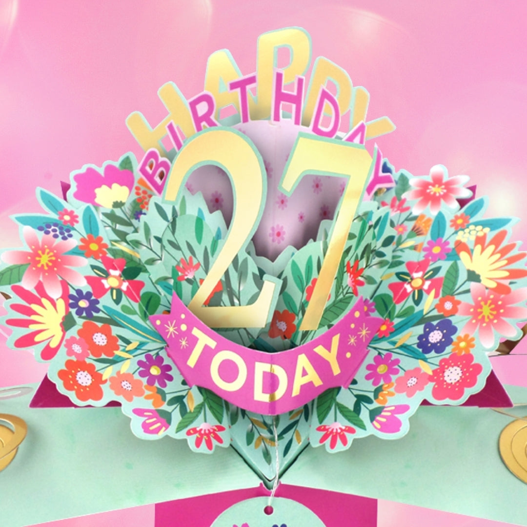 27th Birthday Card Pop Up 3D Happy Birthday Card Age 27 Today 3D For Her