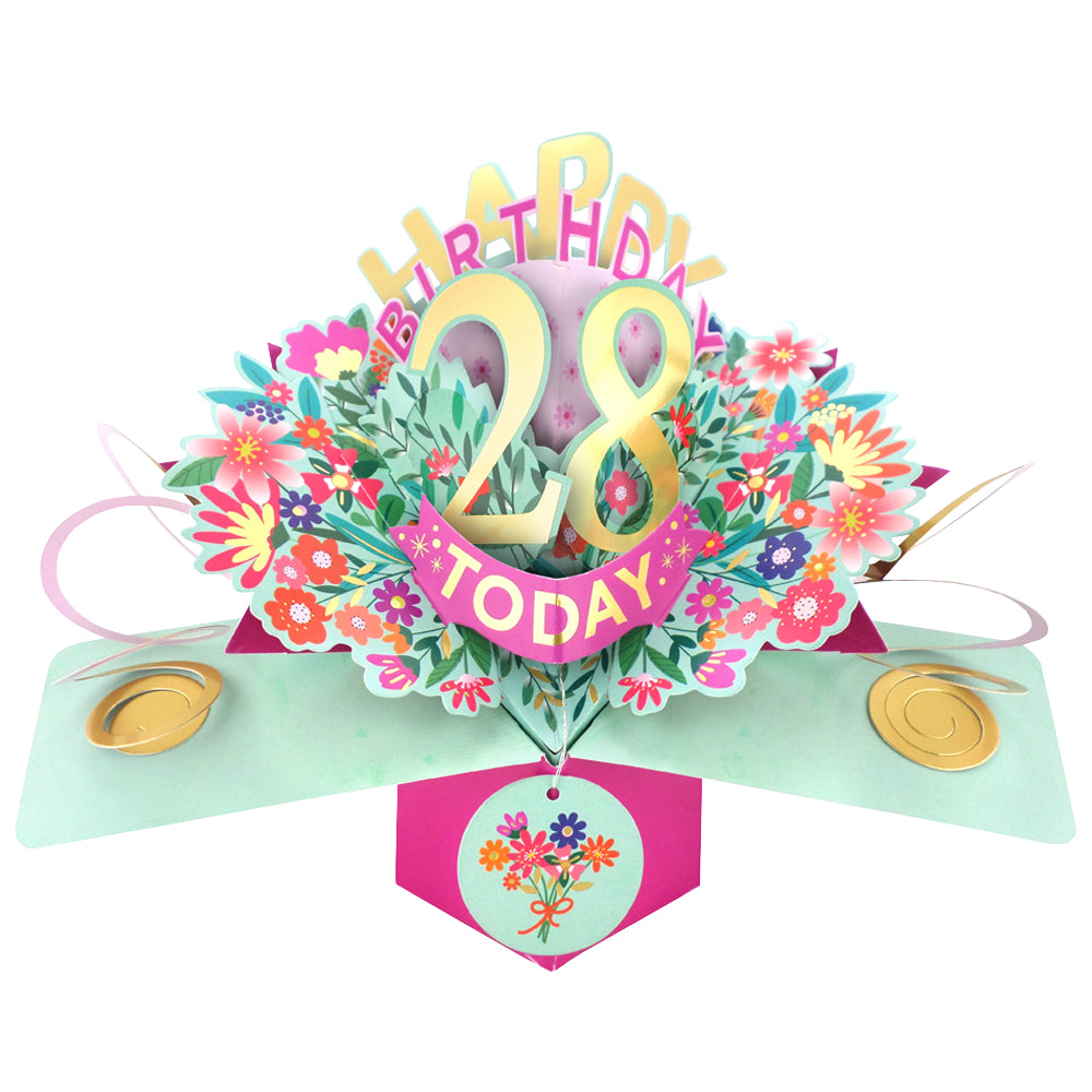 28th Birthday Card Pop Up 3D Happy Birthday Card Age 28 Today 3D For Her