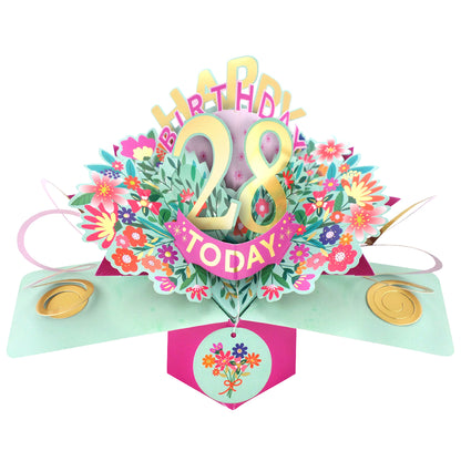 28th Birthday Card Pop Up 3D Happy Birthday Card Age 28 Today 3D For Her