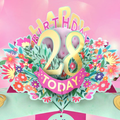 28th Birthday Card Pop Up 3D Happy Birthday Card Age 28 Today 3D For Her