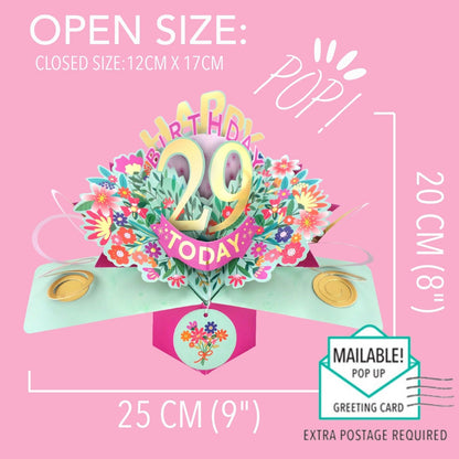 29th Birthday Card Pop Up 3D Happy Birthday Card Age 29 Today 3D For Her