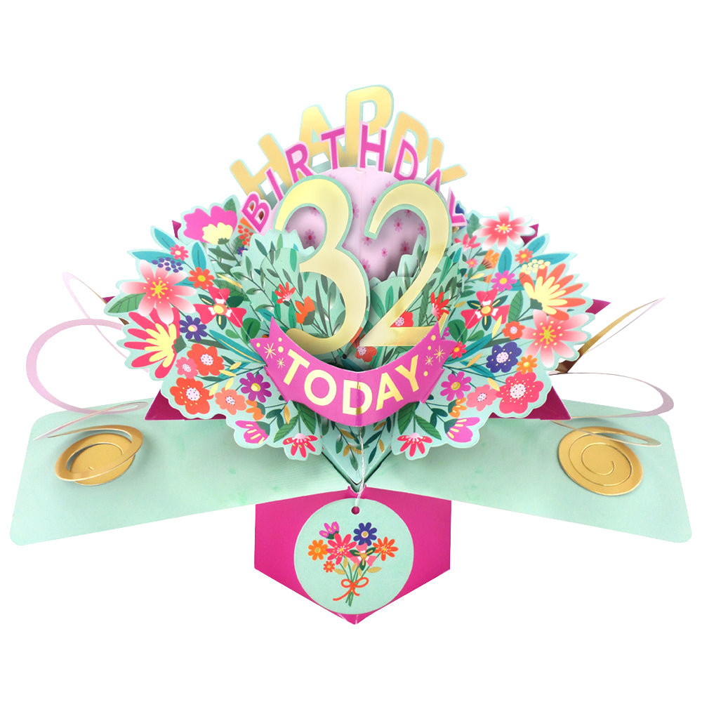 32nd Birthday Card Pop Up 3D Happy Birthday Card Age 32 Today 3D For Her