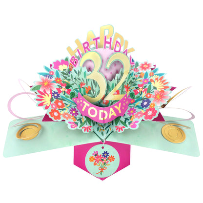 32nd Birthday Card Pop Up 3D Happy Birthday Card Age 32 Today 3D For Her