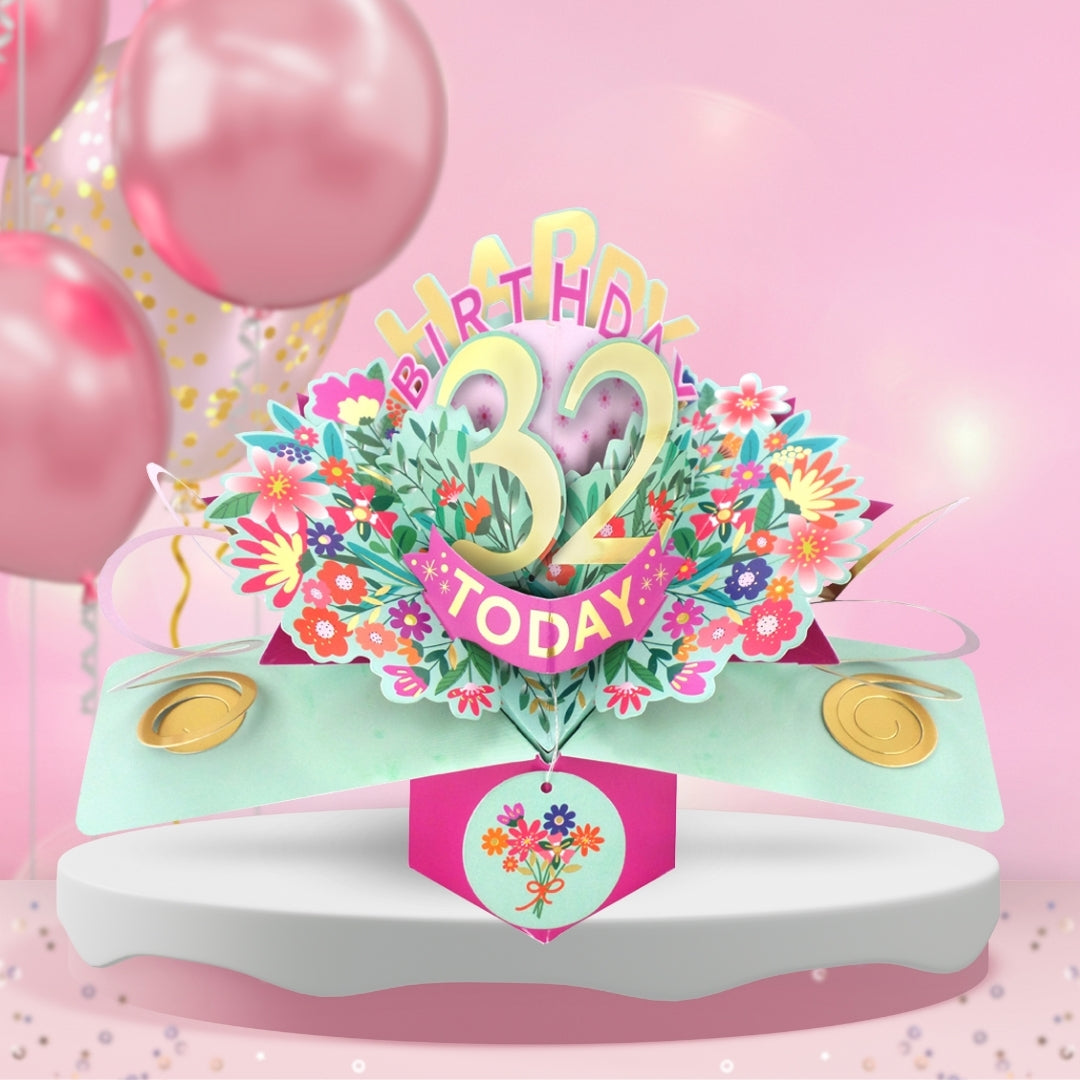 32nd Birthday Card Pop Up 3D Happy Birthday Card Age 32 Today 3D For Her