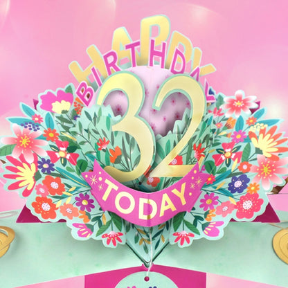 32nd Birthday Card Pop Up 3D Happy Birthday Card Age 32 Today 3D For Her