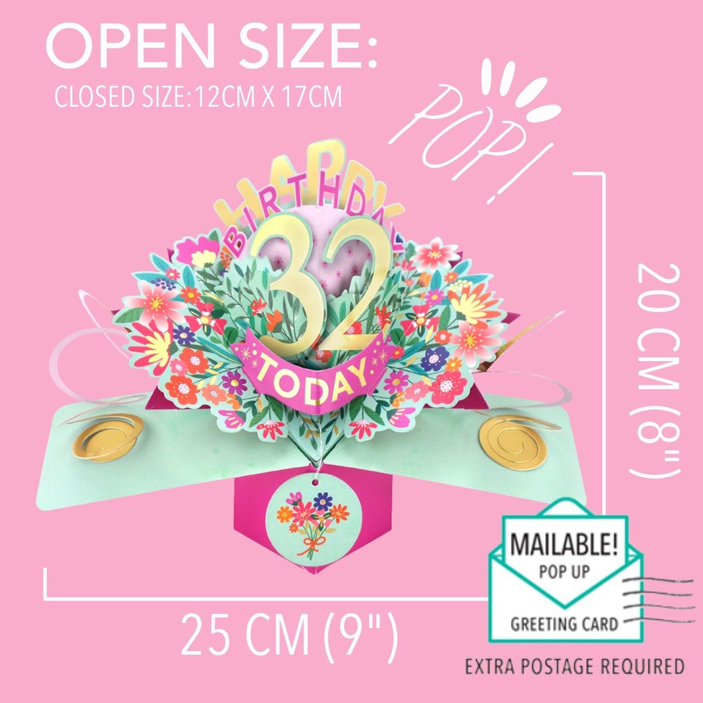 32nd Birthday Card Pop Up 3D Happy Birthday Card Age 32 Today 3D For Her