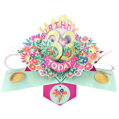 33rd Birthday Card Pop Up 3D Happy Birthday Card Age 33 Today 3D For Her