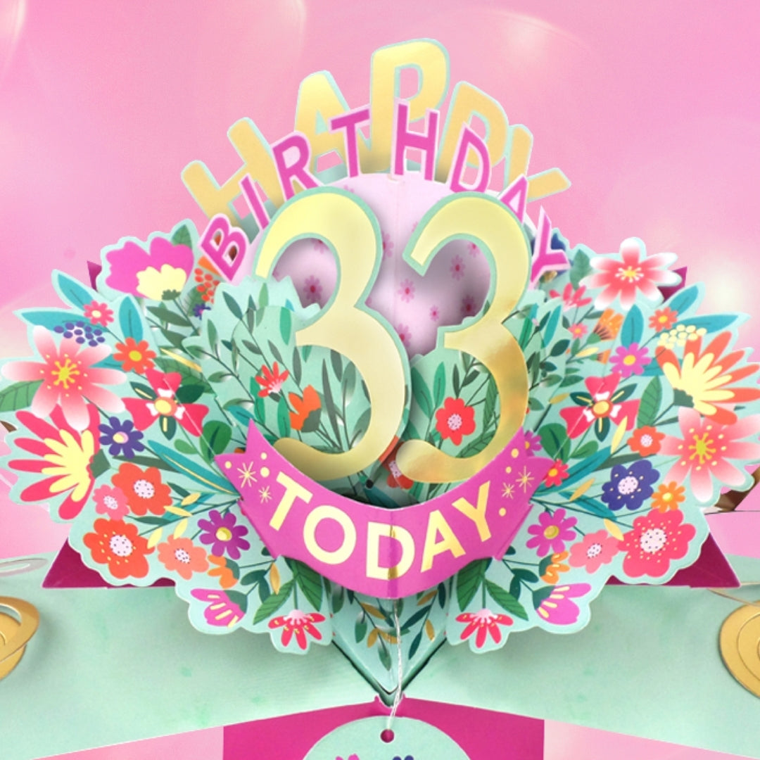 33rd Birthday Card Pop Up 3D Happy Birthday Card Age 33 Today 3D For Her