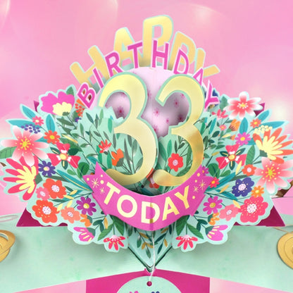 33rd Birthday Card Pop Up 3D Happy Birthday Card Age 33 Today 3D For Her