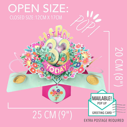 33rd Birthday Card Pop Up 3D Happy Birthday Card Age 33 Today 3D For Her