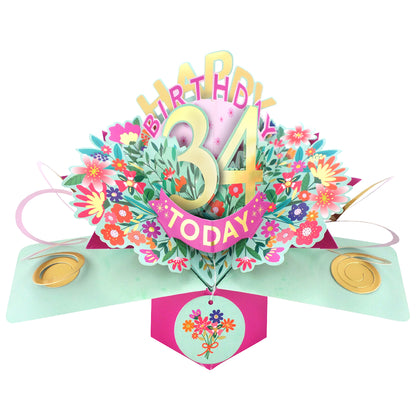 34th Birthday Card Pop Up 3D Happy Birthday Card Age 34 Today 3D For Her
