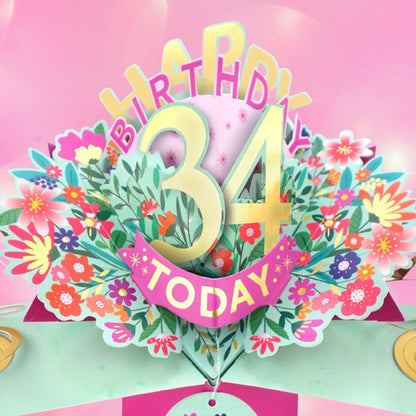 34th Birthday Card Pop Up 3D Happy Birthday Card Age 34 Today 3D For Her