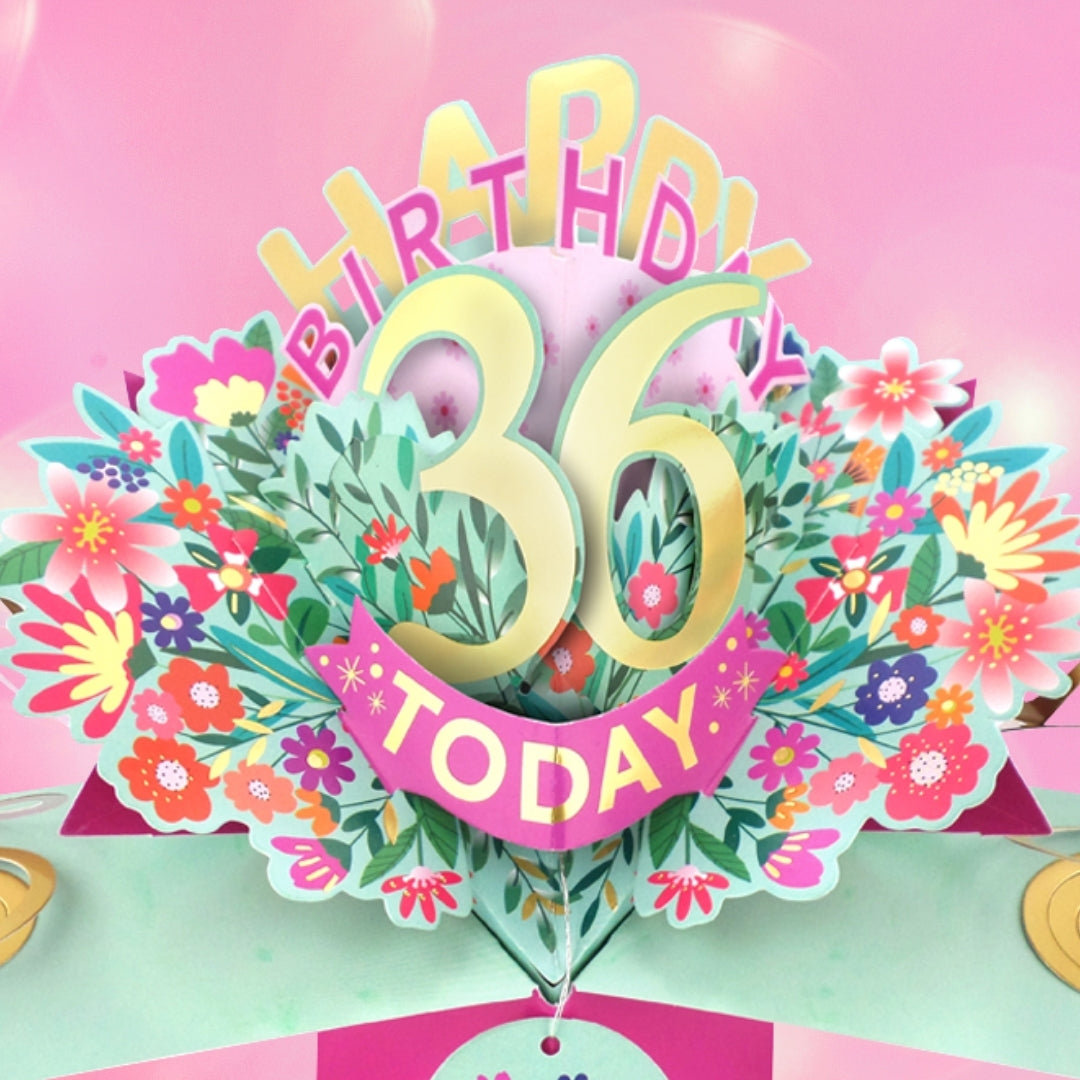 36th Birthday Card Pop Up 3D Happy Birthday Card Age 36 Today 3D For Her