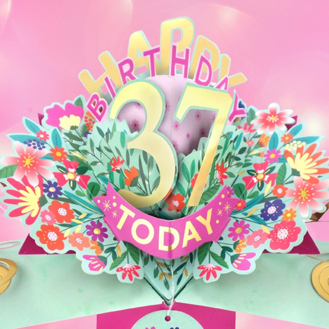 37th Birthday Card Pop Up 3D Happy Birthday Card Age 37 Today 3D For Her