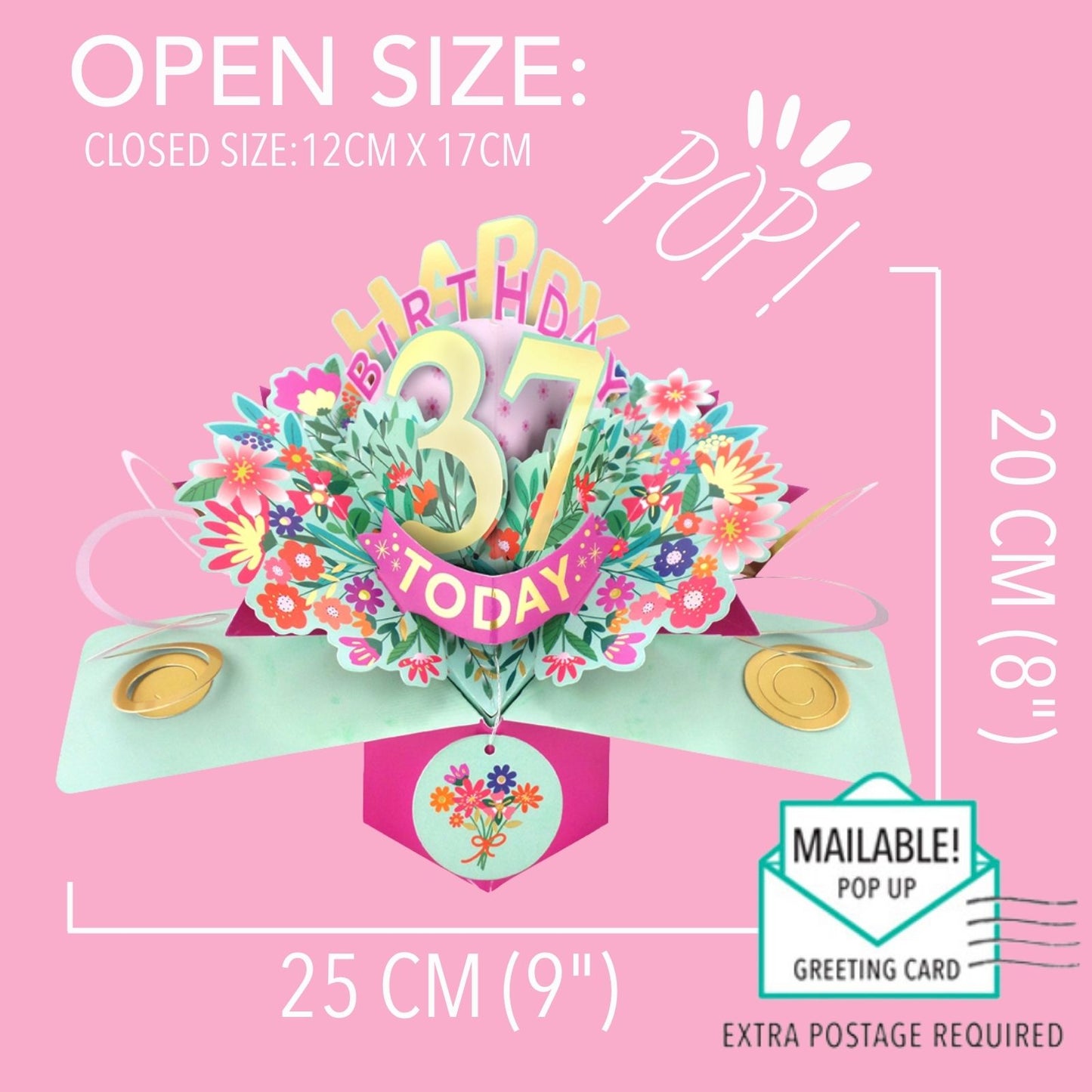 37th Birthday Card Pop Up 3D Happy Birthday Card Age 37 Today 3D For Her