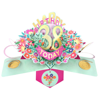 38th Birthday Card Pop Up 3D Happy Birthday Card Age 38 Today 3D For Her