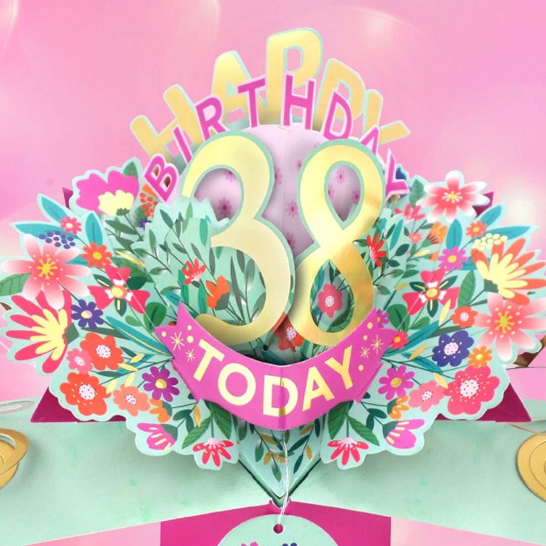 38th Birthday Card Pop Up 3D Happy Birthday Card Age 38 Today 3D For Her