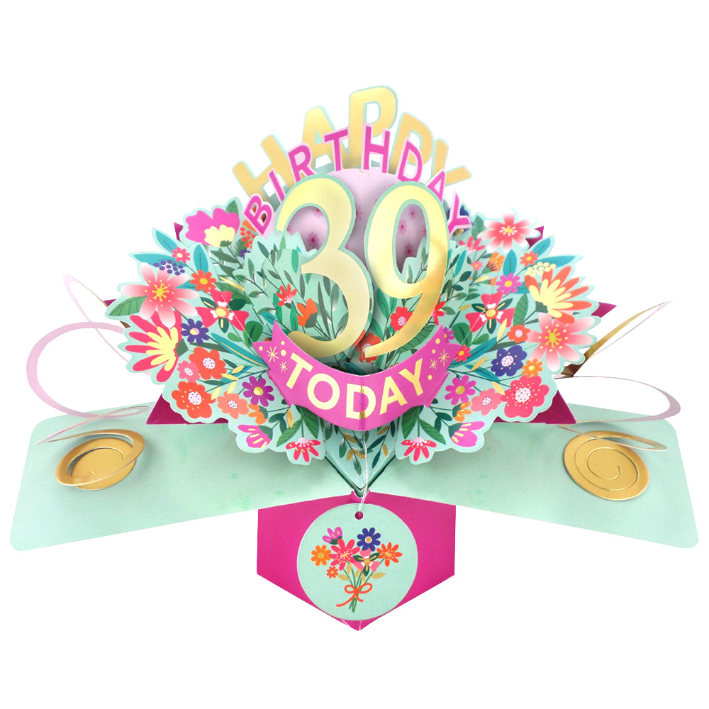 39th Birthday Card Pop Up 3D Happy Birthday Card Age 39 Today 3D For Her