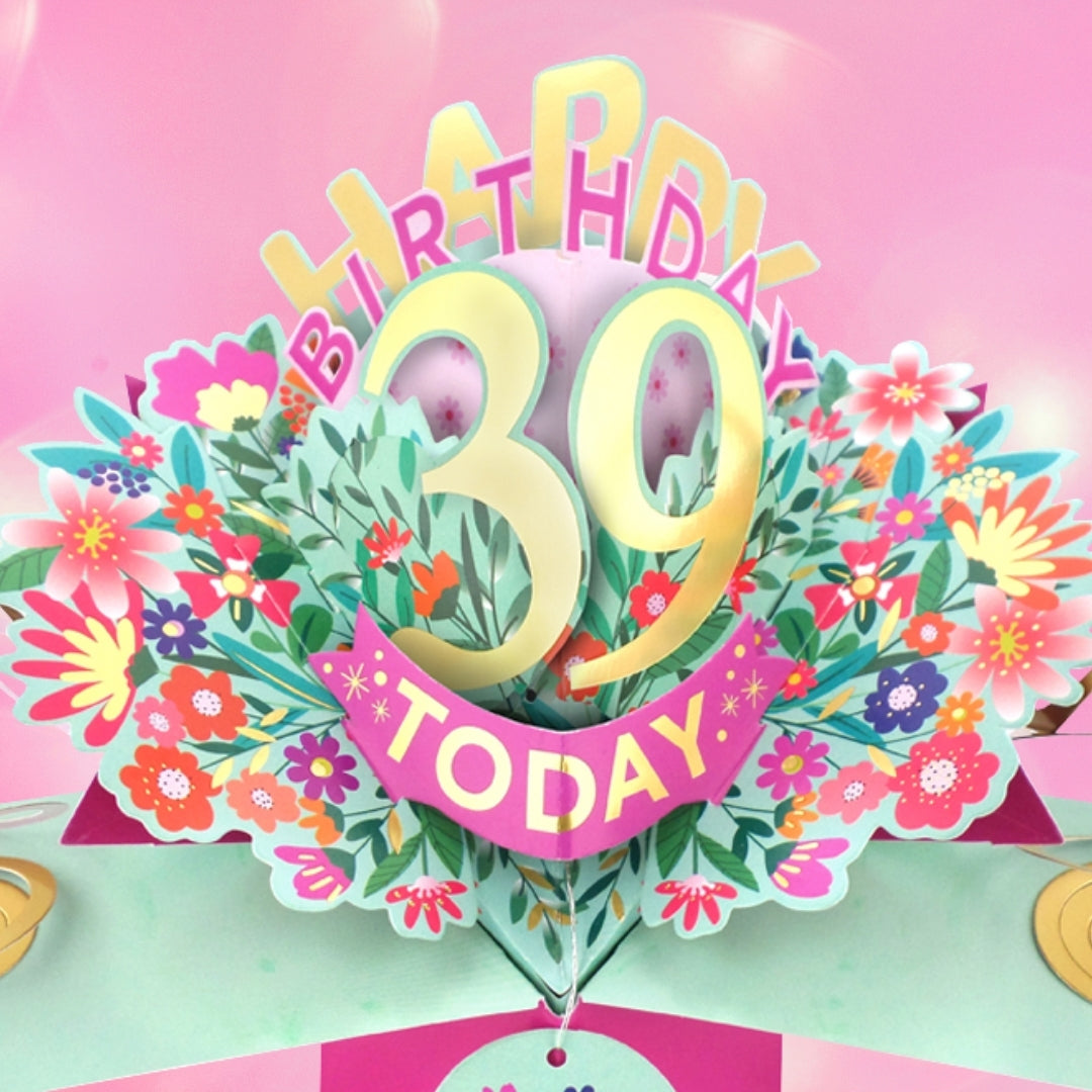 39th Birthday Card Pop Up 3D Happy Birthday Card Age 39 Today 3D For Her