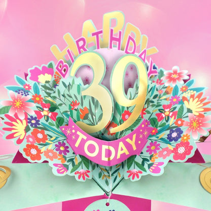 39th Birthday Card Pop Up 3D Happy Birthday Card Age 39 Today 3D For Her