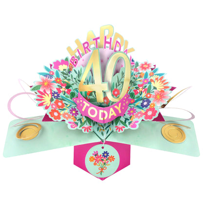 40th Birthday Card Pop Up 3D Happy Birthday Card Age 40 Today 3D For Her