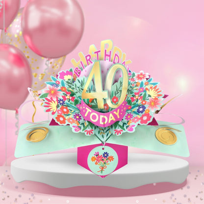 40th Birthday Card Pop Up 3D Happy Birthday Card Age 40 Today 3D For Her